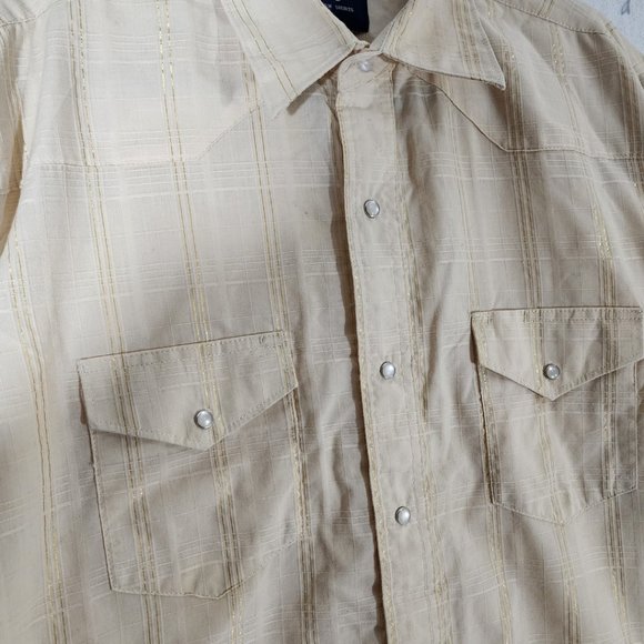 Wrangler Yellow Metallic Gold Striped Pearl Snap Western Shirt - Picture 2 of 5